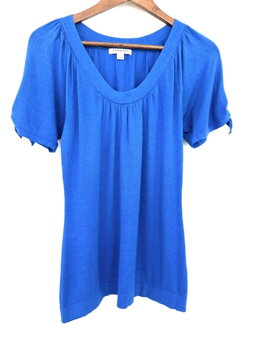Banana Republic Blue Scoop-Neck Short Sleeve Top, Cotton Knit